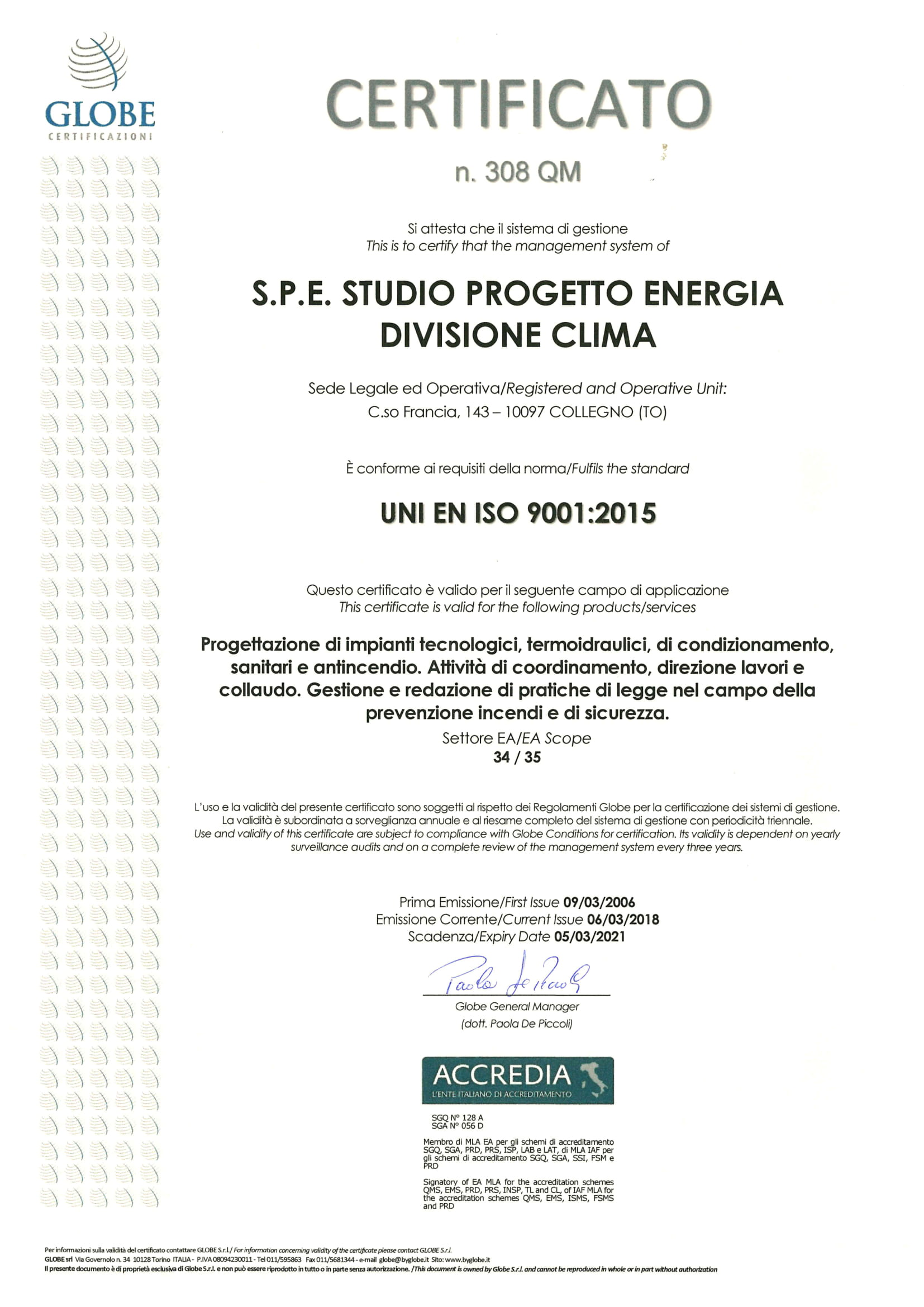 CERTIFICATO ISO 9001.2015 SPE 1