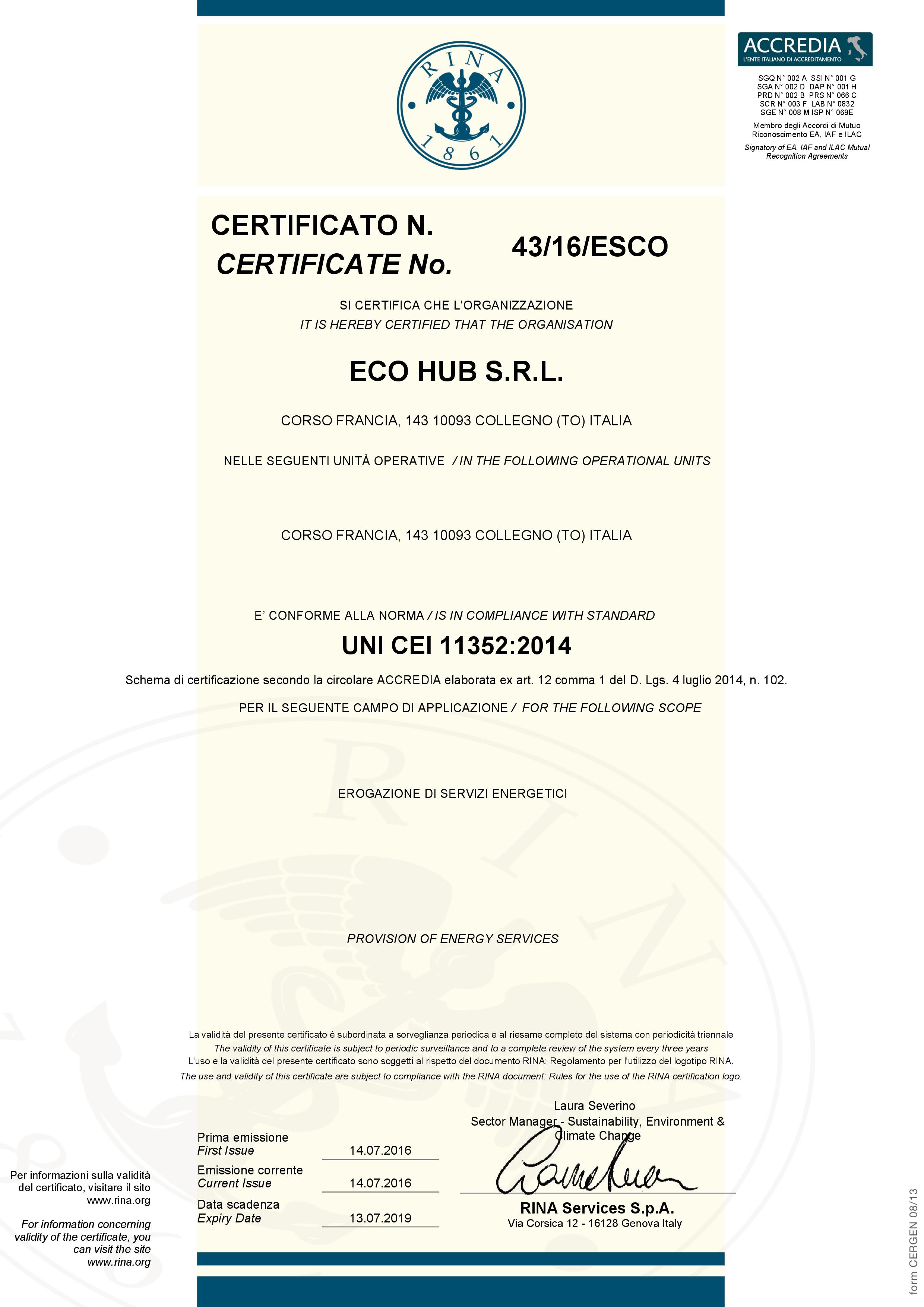 Certificato Eco Hub